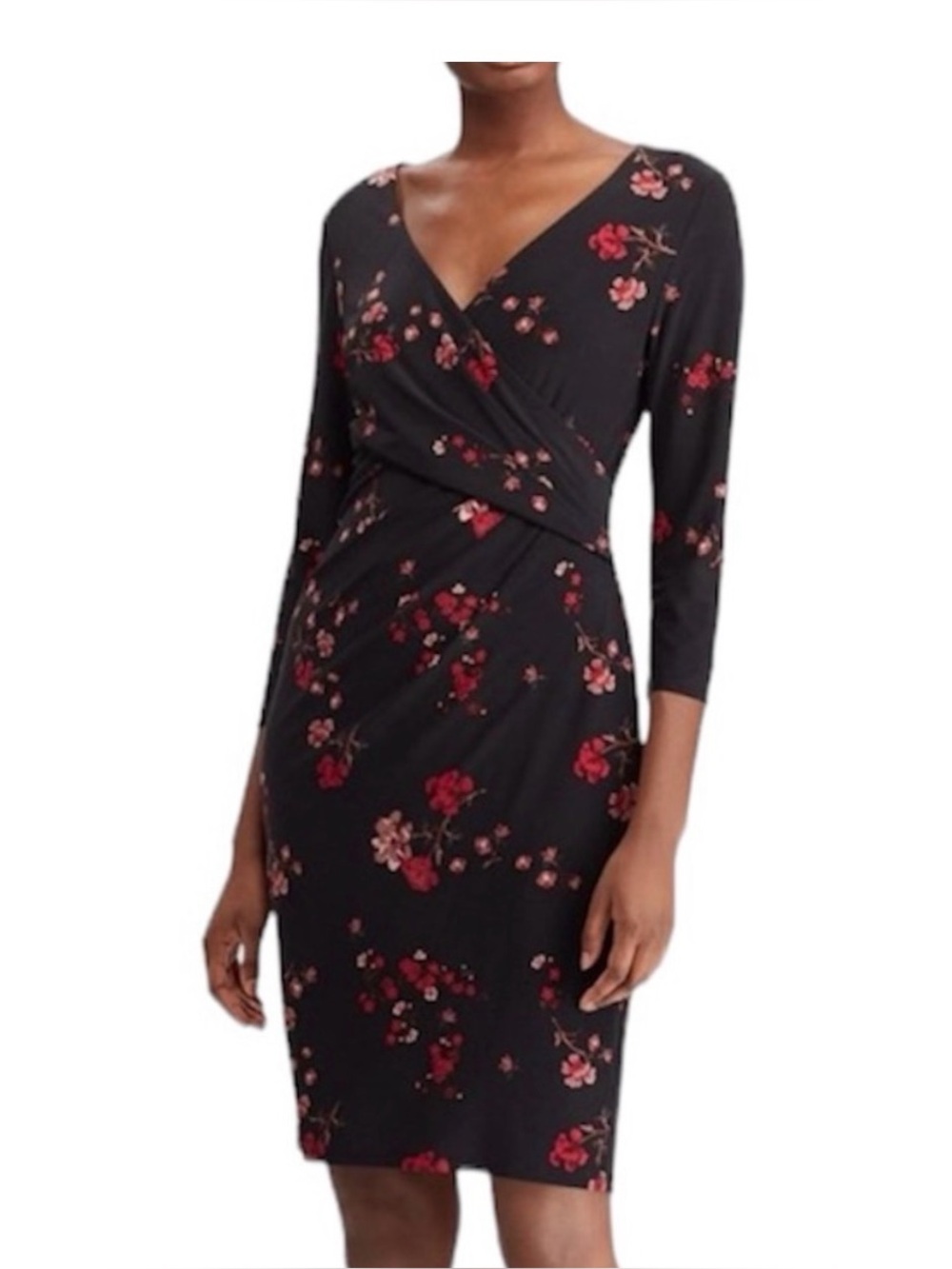 Lauren Ralph Lauren Black Floral Cleora 3/4 Sleeve Dress / Women’s Size 12